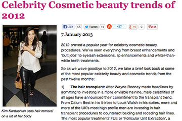 news 2012 top celebrity cosmetic procedures hair transplants and vaser liposuction the private clinic 1
