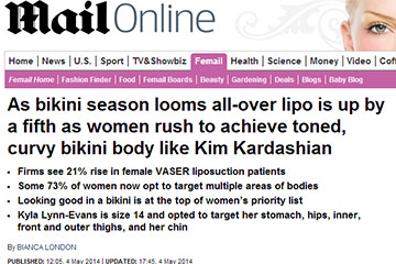 news as bikini season looms all over lipo is up by a fifth as women rush to achieve toned curvy bikini body like kim kardashian the private clinic