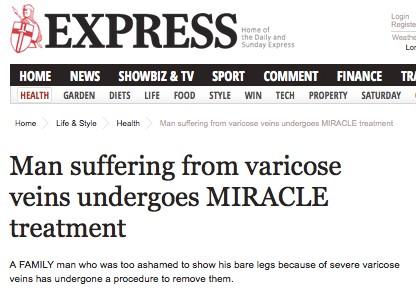 Man suffering from varicose veins undergoes miracle treatment - Mr Vohra, EVLA - Daily Express - 23.03.2016